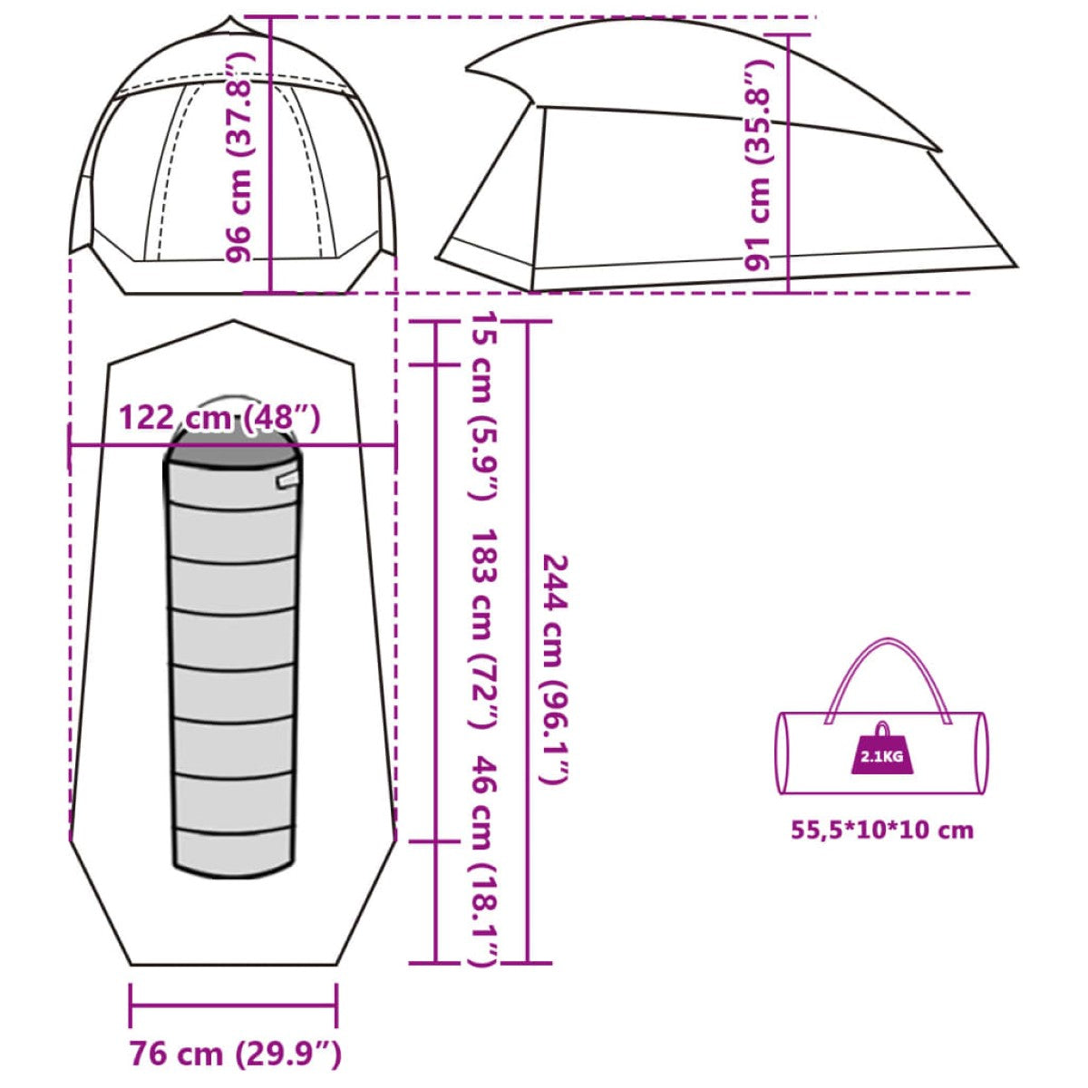 Campingtält 1-person Kupol